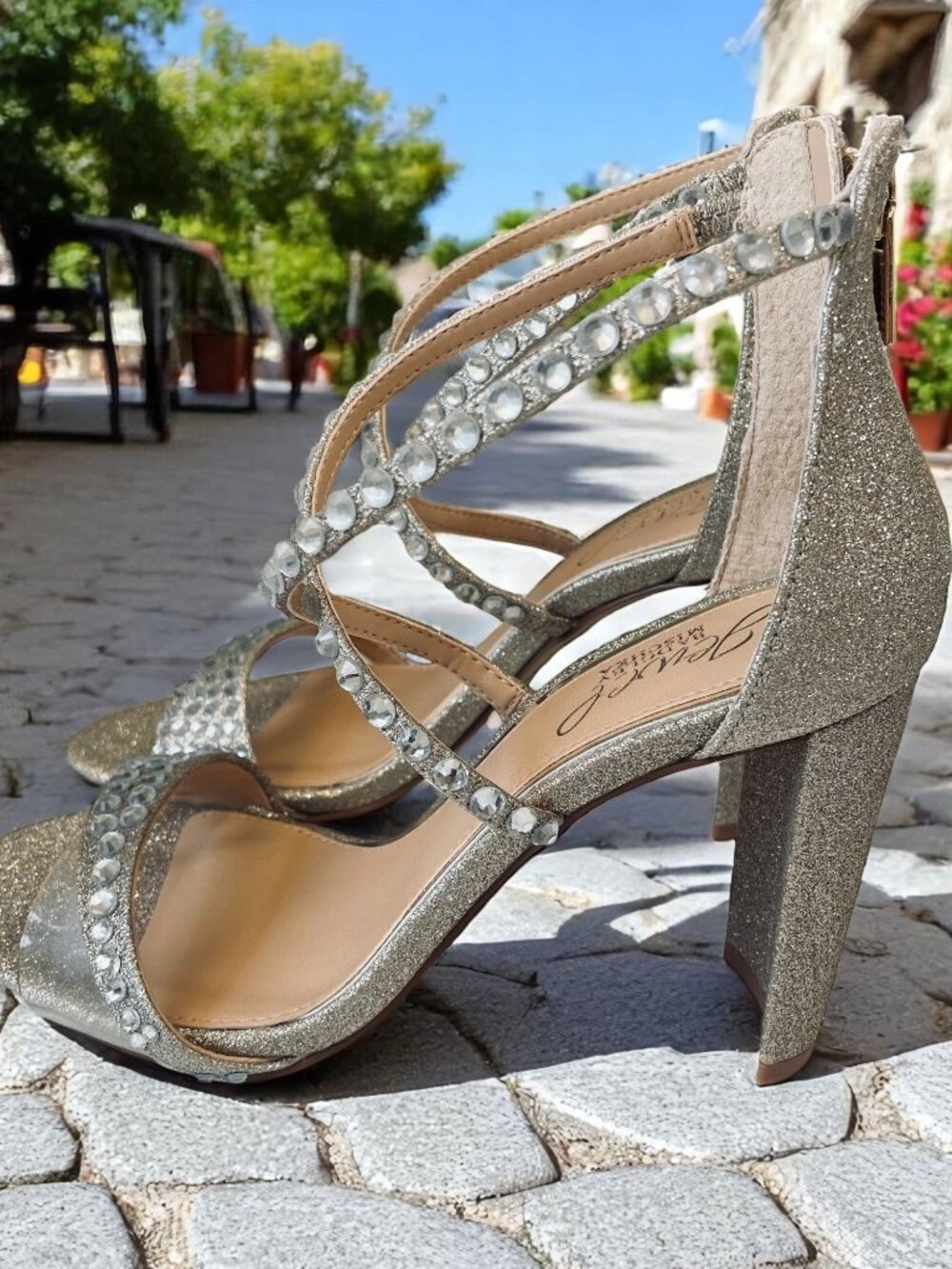 Jewel By Badgley Mischka Owen Glitter Heels Rhinestone Wedding Glam Shoe Size 6‎